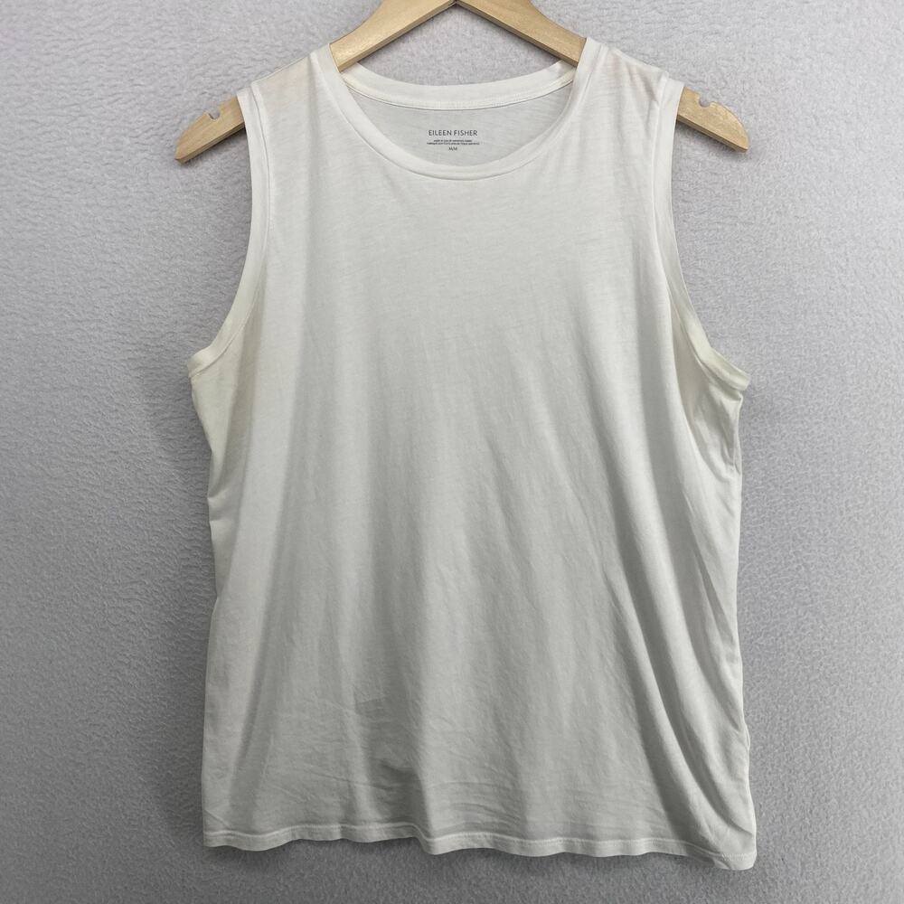 EILEEN FISHER Tank Top M Pima Cotton Jersey Crewneck Sleeveless Shell White USA